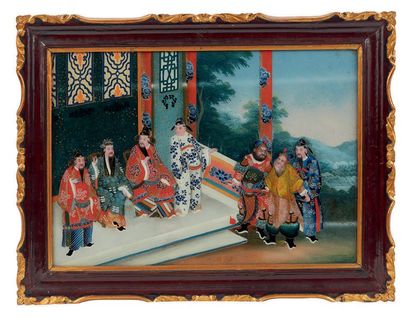 CHINE FIN XIXE-DÉBUT XXE SIÈCLE Peinture en fixé-sous-verre représentant un dignitaire...