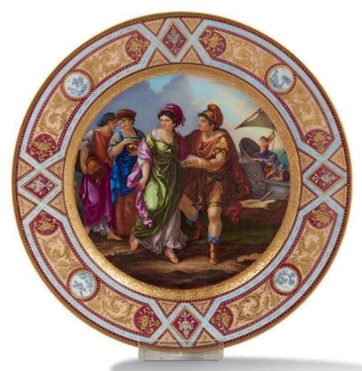 VIENNE Assiette en porcelaine à décor d'une scène mythologique
Vers 1900
Diamètre:...