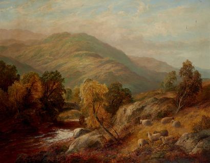 THOMAS WHITTLE (1803- 1887) Moutons dans un paysage de montagne
Huile sur toile signée...