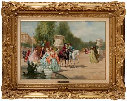 PABLO D ESPINOSA (XIX-XX) Promenade à Fontainebleau
Huile sur toile signée en bas...