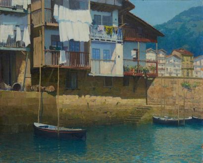 GEORGES MASSON (1875- 1949) Vieilles maisons au port de San
Juan PASAGES (Espagne)
Huile...