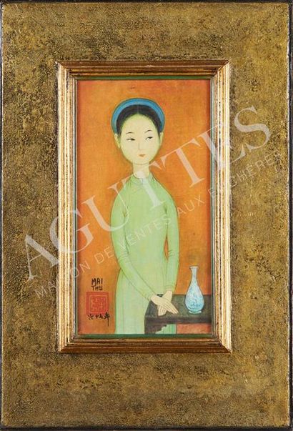MAI TRUNG-THU (1906-1980) Le turban bleu, 1967
Encre et couleurs sur soie, signée...
