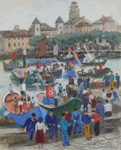 Francis Smith (1881-1961) Le port animé : ST JEAN DE LUZ
Gouache et aquarelle sur...