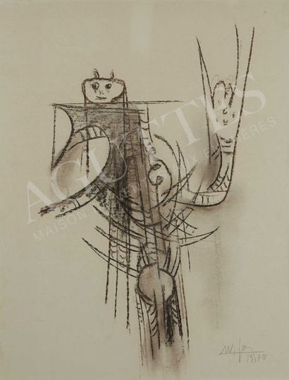 WIFREDO LAM (1902 - 1982) L'oiseau Zombie, circa 1960
Pastel gras, signé et daté...