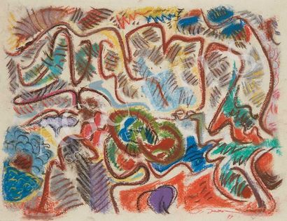 André MASSON (1896-1987) ROCHERS A AIX EN PROVENCE, 1948
Crayons de couleur sur papier,...