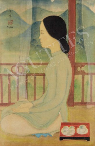 Le Pho (1907-2001) Sur la terrasse, circa 1937-38
Encre et couleurs sur soie, signée...