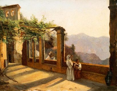 Jean-Charles-Joseph REMOND (Paris 1795 - 1875) La terrasse du monastère Avvocatella...