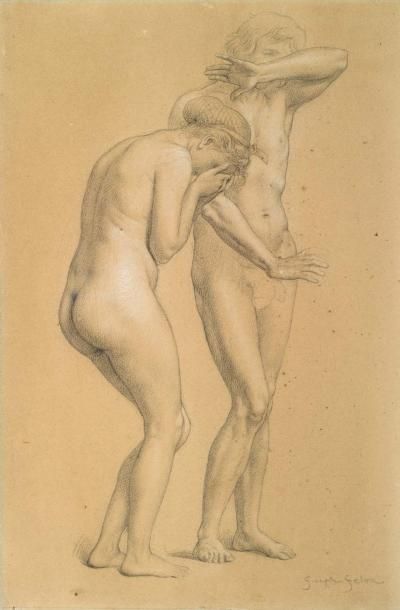 JOSEPH FELON (BORDEAUX 1818 - ANTIBES 1896) Adam et Eve
Crayon noir et rehauts de...