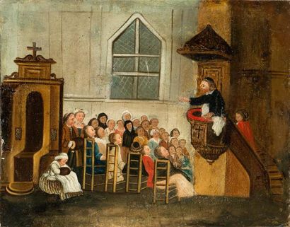 Ecole Anglaise du XVIIIe siècle Le sermon
Toile 65 x 81,5 cm
Usures et restaurat...