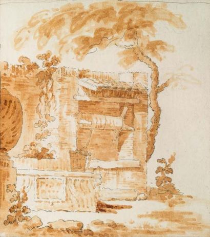 ATTRIBUÉ À CHARLES FRANÇOIS DE LA TRAVERSE (1726 - VERS 1780) Vue d'une fontaine
Plume...