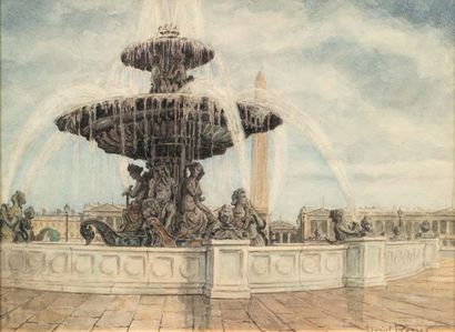 Daniel ROGIER (1893 - 1961) La fontaine des Mers sur la place de la Concorde
Gouache
24,5...