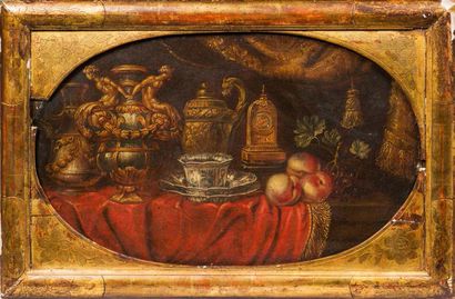 ATTRIBUÉE À REYNAUD LEVIEUX (1613-1699) Nature morte aux pièces d'orfèvrerie, de...