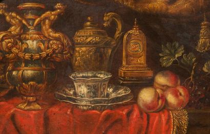 ATTRIBUÉE À REYNAUD LEVIEUX (1613-1699) Nature morte aux pièces d'orfèvrerie, de...