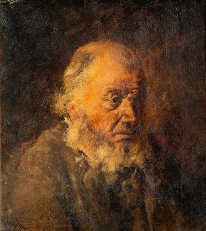 ATTRIBUÉ À JOZEF ISRAELS (1824 - 1911) Tête de vieil homme sur sa toile d'Origine
39...