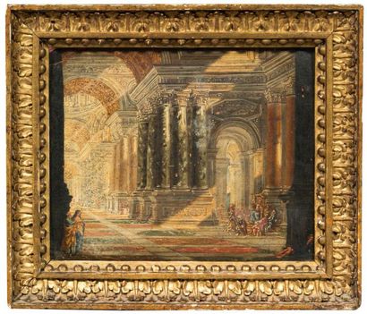 Ecole Italienne du XVIIIe siècle Deux peintures formant pendant:
Vierge au Temple...