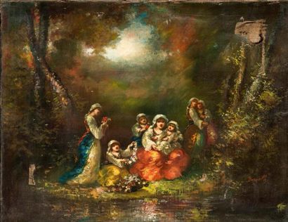 Frédéric BORGELLA (1833-1901) Les cueilleuses de fleurs
Huile sur toile, Signée en...