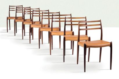 NIELS O. MØLLER (1920 - 1981) Suite de 8 chaises 78 et 2 fauteuils 62
Palissandre,...