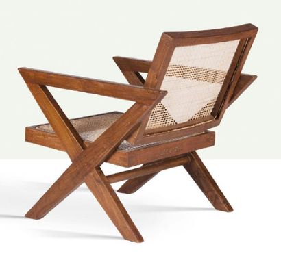 Pierre Jeanneret (1896-1967) Fauteuil dit cross easy chair
Teck, moelle de rotin
70...