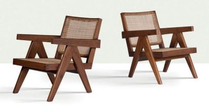 Pierre Jeanneret (1896-1967) Paire de fauteuils dit Easy armchair
Teck, moelle de...