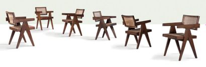 Pierre Jeanneret (1896-1967) Paire de fauteuils dit Easy armchair
Teck, moelle de...