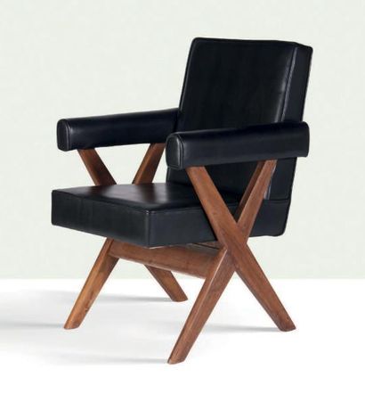 Pierre Jeanneret (1896-1967) Fauteuil dit Office chair
Teck, cuir
88 x 61 x 63.5...