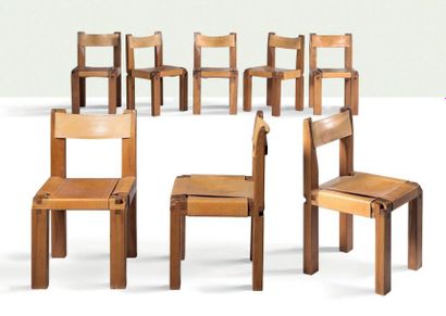 Pierre CHAPO (1927-1986) Suite de 8 chaises S11
Orme, cuir
78 x 43 x 43 cm.
1980

Set...