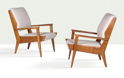 TRAVAIL ITALIEN Paire de fauteuils
Bois, toile de coton, laiton
80 x 65 x 60 cm.
Circa...