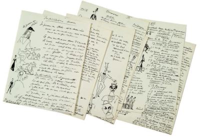 Louis Carette dit Félicien MARCEAU. 1913-2012 Ecrivain.
Manuscrit aut. avec dessins...