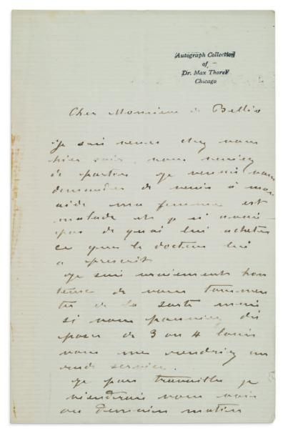 Claude MONET. 1840-1926 L.A.S. à Bellio. 2 pp. bi-feuillet in-8; cachet de collection;...