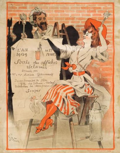 GRÜN L'an 1909, le 27 mars, Soirée des affiches réclame..
Imp. Verneau à Paris. Dimension,...
