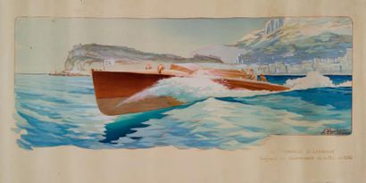 E. Montaut Paire de planches lithographiques représentant les canots à moteur le...