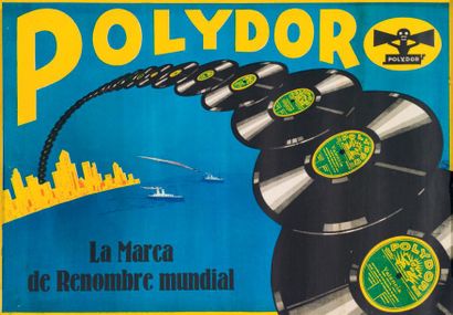 null Phonographes - POLYDOR. Disques et machines parlantes.
Affichette montée sur...