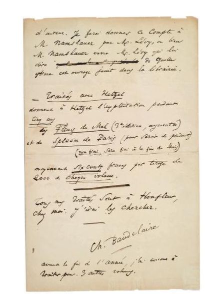 Charles BAUDELAIRE. 1821-1867 Ecrivain poète.
P.A.S.
«Note pour M. Namslauer». S.l.n.d....