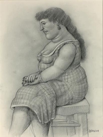 Fernando Botero (né en 1932) 
Femme assise, 2004
Mine de plomb sur papier, signée...