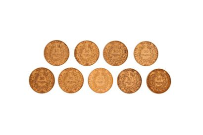 null Cerès

Lot composé de 9 pièces de 20Frs or

(1851) A