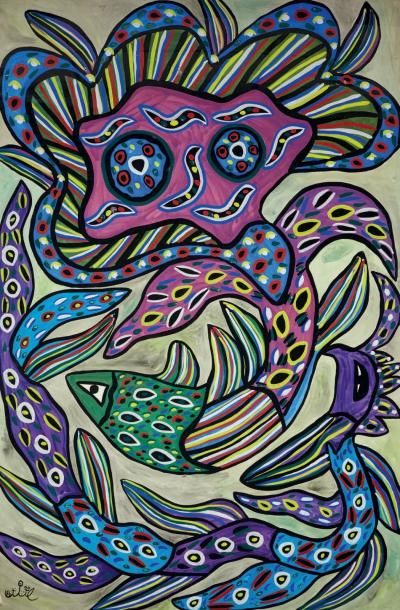 MAHIEDDINE BAYA (1931-1998) Les poissons, 1976
Gouache et aquarelle sur papier, signée...