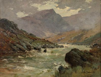 Alfred I DE BREANSKI (1852-1928) * Paysage de montagne
Huile sur toile, signée en...