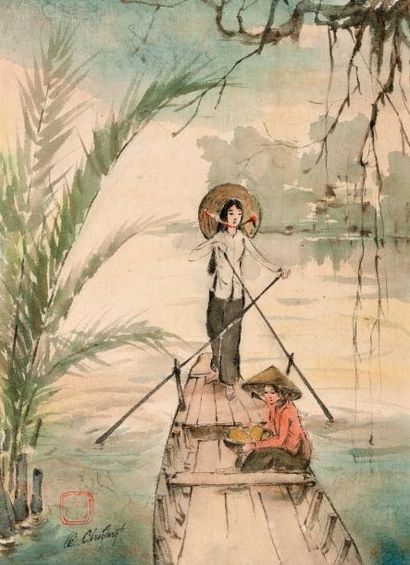 Chuon LE (1937) Sur la barque
Aquarelle sur papier, signée en bas à gauche
33.5 x...