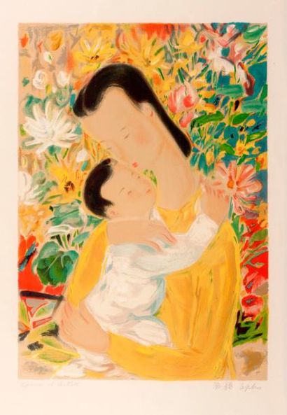 Le Pho (1907-2001) Maternité
Epreuve d'artiste, contresignée en bas à droite
46.5...