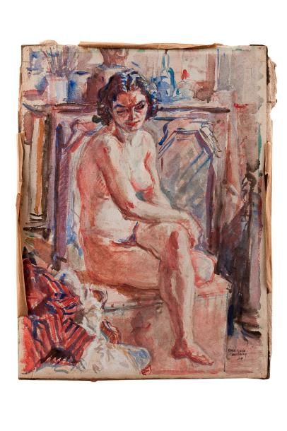 René-Marie CASTAING (Pau 1896 - Tarbes 1943) Femme nue assise
Aquarelle sur papier...