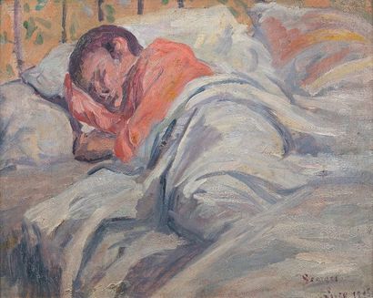 Maximilien Luce (1858-1941) Georges-Edouard enfant, endormi et assis dans son lit,...