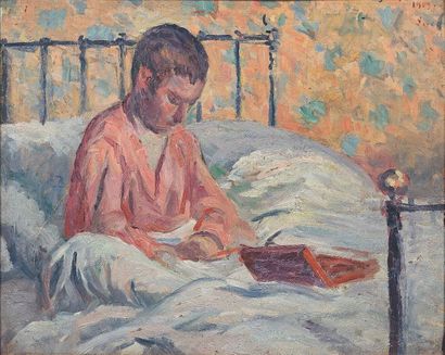 Maximilien Luce (1858-1941) Georges-Edouard enfant, endormi et assis dans son lit,...