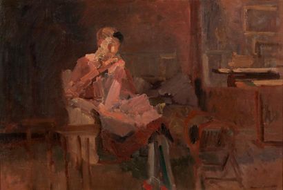 Abel LAUVRAY (1870-1950) Madame Lauvray dans son intérieur
Huile sur toile, marquée...