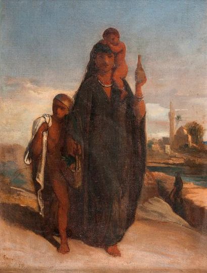 Entourage de Jan Frans PORTAELS (1818-1895) Scène familiale, Egypte
Huile sur toile,...