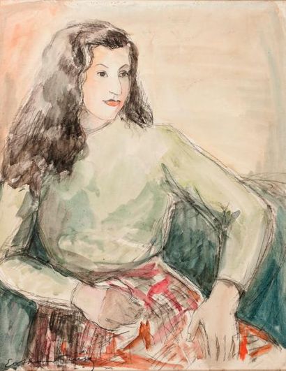 Attribué à Emile Othon FRIESZ (1879-1949) Jeune fille assise
Aquarelle, signée en...
