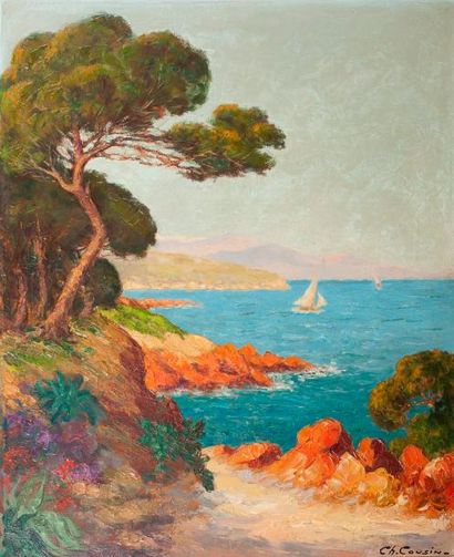 Charles Eugène COUSIN (XIX-XX) Les roches rouges, côte d'Azur
Huile sur isorel, signée...
