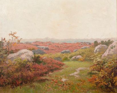 Charles Ferdinand CERAMANO (1829-1909) Paysage de bruyère
Huile sur toile, signée...