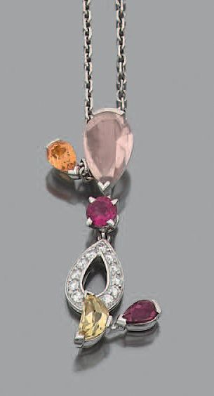 CARTIER Collier "sorbet" en or gris 18k (750) serti de rubis, tourmaline, quartz...