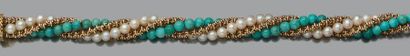 null Bracelet en or jaune 18K (750) composé d'une torsade de perles de culture et...