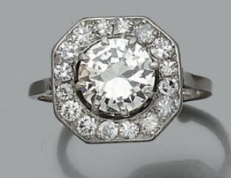 null Bague en or gris 18k (750) à section carrée sertie d'un diamant de taille moderne...